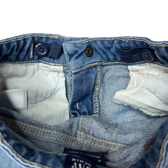 GAP Midi Jean Shorts Girls Blue Stretch Denim Adjustable Waist Fringe Hem Size 5 - Picture 6 of 6
